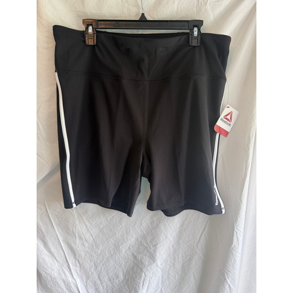 Reebok Womens Black Fitted Biker Shorts High‎ Rise Athletic Gym XXXL NWT